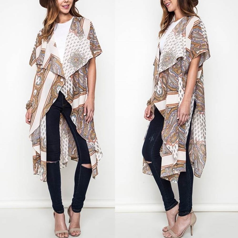 NWT UMGEE Cream Paisley Duster Cardigan Size S/M